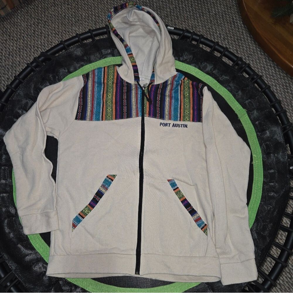 White Hoodie with Colorful Stripes